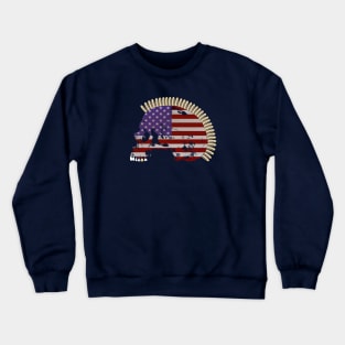 Skull with Mohawk of Bullets in Vintage American Flag Pattern Crewneck Sweatshirt